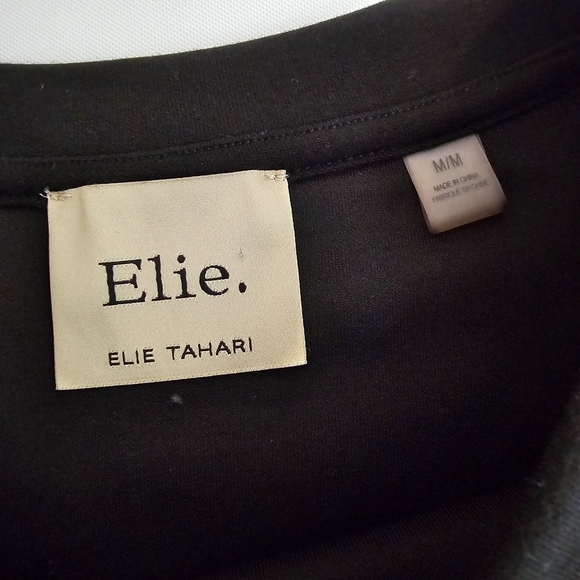 Elie Tahari Faux Leather Sweatshirt Black Size M Perforated Front Panel Pullover - Picture 7 of 9